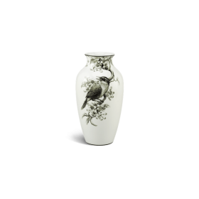 Bình hoa 27 cm - Họa Mi & Hoa Bưởi - Trắng Đen