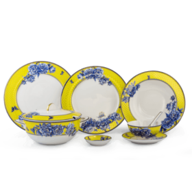 Bộ đồ ăn 06 người Âu Á 45 sản phẩm - Sago - Mẫu Đơn Vàng